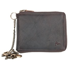 FLW Biker's wallet made of oiled genuine leather with metal zipper around and chain