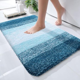 OLANLY Luxury Microfiber Bath Mat, Extra Soft and Absorbent Bathroom Mat, Non-Slip Plush Shaggy Bathroom Rug, Machine Wash Dry, Bath Rugs for Bathroom Floor, Tub and Shower, 20x30, Peacock Blue