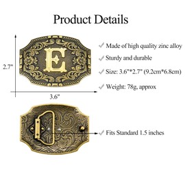 KOORASY Western Initial Letter ABC to XYZ Belt Buckle - Antique Golden Capital Belt Buckle Women Men Jeans Accessory, E