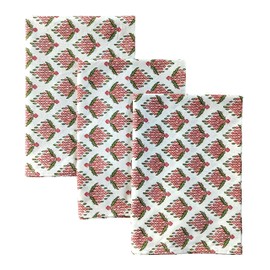 Craftbot 100% Cotton Decorative Kitchen Towels - Set of 3 Dishcloths - 19 x 27 inches - Off White Floral Kitchen Towel - Absorbant Dish Towel for Dryng Dishes - Indian Block Print Tea Towels