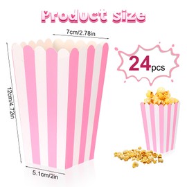 TIESOME 24 Pcs Pink Popcorn Boxes, Small Snacks Buckets Carnival Parties Mini Paper Popcorn for Movie Night Party Birthday Supplies