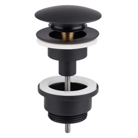 Cornat T3174211 Drain Valve for Washbasins - 1 1/4 Inch External Thread - Diameter 66 mm - With Push-Open Function - Matt Black / Pop-Up Valve / Sink Drain