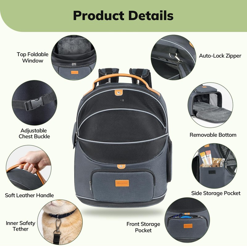 Morpilot Expandable Cat Carrier Backpack for Small Dogs & Cats