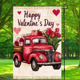 BlissYard Valentines Day Truck Garden Flag Double Sided 12×18 Flag Happy Valentine's Day Garden Flag Red Truck Hearts Tree Yard Garden Flag Outside Small Holiday Anniversary Wedding Love Decoration