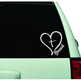 Boop Decals Blessed Heart Cross Wall Decal Sticker Vinyl Car Truck Window JDM Windshield Race Laptop Funny Quote Girls Men Girls Religious Religion Virgin Mary Jesus God Bible Cute Church Love Rosary