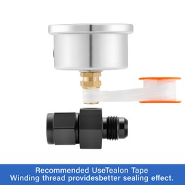 MEASUREMAN 0-100Psi Stainless Steel Glycerin Filled Fuel Pressure Gauge, 1-1/2" Black Dial, with 6AN Fuel Pressure Take Off Fitting Adapter Aluminum, 1/8" NPT Center Back Mount