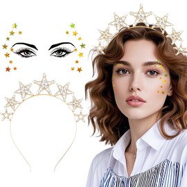 TOEECY Stern Haarreif Krone Damen Diamant Haarband Karneval Accessoires Fasching Haarreif Kopfschmuck Mädchen Glitzer Krone Für Geburtstagsfeiern Hochzeiten Feiern(Gold)