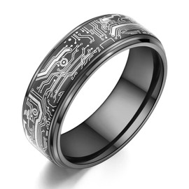 Adreamz Tungsten Ring 8mm Computer Circuit Pattern Ring Black Tungsten Carbide Beveled Step Edges Wedding Band for Men Comfort Fit Ring Size 12