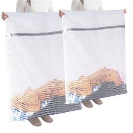 4 Pieces Jumbo Mesh Laundry Bags, 2*（44 x 36 ）and 2*（24 x 32） In Large Mesh Wash Bags Zippered Garment Bag for Washing Machine Garment Dirty Clothes Washer Dryer Net Protector