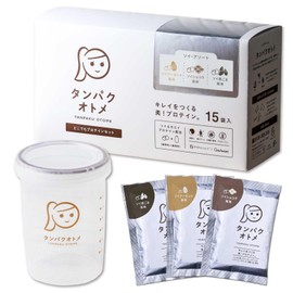 タマチャンショップ タンパクオトメ どこでもプロテインセット シェイカー付き ソイアソート 分包タイプ ソイプロテイン（3種×各5包）※１包あたり15g