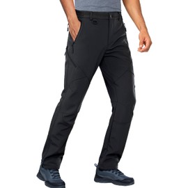 Stlight Mens Snow Ski Water Repellent Softshell Pants for Winter Hiking Fleece Lined Bottom Leg Zipper with 6 Zip Pockets(Black 38W/30L)