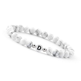 GD GOOD.designs EST. 2015 ® Pearl Bracelet (Howlite White) with Letter - Friendship Bracelet for 2 (Gift for Couples), Silver Plated