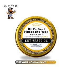 Kilt Beard Co. Recon Hold Mustache Wax- Strong Hold for Competition & Precision Styling- Miltiary- Grade, Non- Sticky, High Heat Tolerance- Unscented, All- Natural & Organic- Beeswax & Carnauba Wax