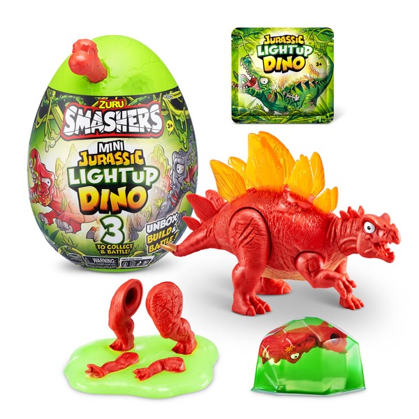 Smashers Mini Jurassic Light Up Dino Egg (Stegosaurus) by ZURU Collectible Egg, Volcano Slime, Fossil Toy, Dinosaur Toys, T-Rex Toy for Boys and Kids