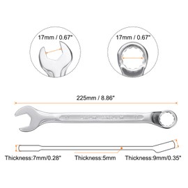 sourcing map Combination Wrench Offset 17mm 75-Degree 12-Point Box End and 15° Angled Open End Metric CR-V Steel Nickel Plated Multi-Function Spanners for Mechanics DIY Enthusiasts