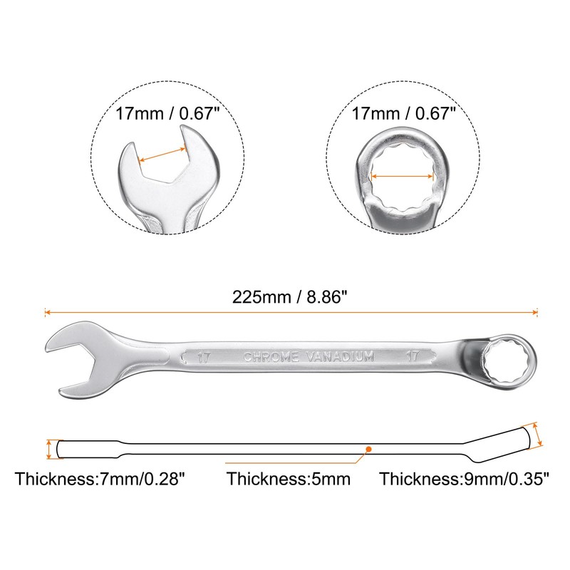 sourcing map Combination Wrench Offset 17mm 75-Degree 12-Point Box End