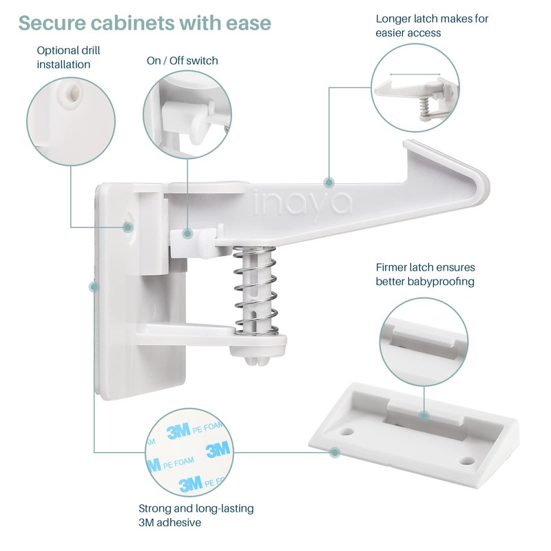 Inaya Cabinet Locks Child Safety Latches (Extended Length) - Baby