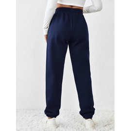 PINSPARK Womens Winter Athletic Pants Casual Soft Sweatpant Fleece Warm Jogger Pant with Pockets Drawstring Trousers Navy Blue M