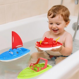 Toy Boats, 3 PCS Boat Bath Toy Toddler Pool Toys, Toy Boats for Water Play Plastic Toy Boats for Toddlers 1-3