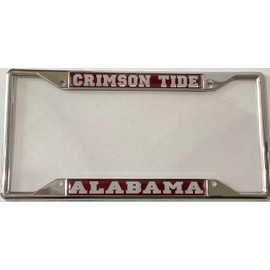 Alabama License Plate Frame, Silver, Crimson Tide Car Tag Holder, Domed Mirror