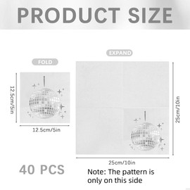 40 Pcs Disco Ball Theme Napkin, 25 * 25 cm Disposable Napkins Printed with Silver Disco Ball, Cocktail Napkins for Birthday, Wedding, Graduation and Party Beverage (Silver)