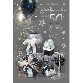 Cherry Orchard Brother in Law 50th Happy Birthday Luxury Greeting Card with Silver Foil Detailing and Silver Envelope from