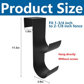 2 Pcs Pool Fence Hooks for Pool Equipment- 1.9" Widen Heavy Duty Fence Hooks for Pool Poles- Slipe-on Fence Hanger for Pool Hose Pool Skimmer, Fits 1-3/4 Inch to 2-1/8 Inch Railing (Black)