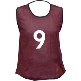 10 MESH BIBS FOOTBALL TRAINING SPORTS BIBS PRINTED NUMBER (1-10 OR number of your choice) Front & Back (Maroon, Adult (Large to XL))