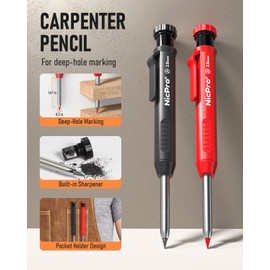 Nicpro Nicpro 15 Pack Carpenter Pencil Set with Sharpener, Mechanical Carpenter Pencils with 40 Refill, Automatic Center Puncha and Carbide Scribe Tool, Heavy Duty Construction Pencil for Architect-With Case