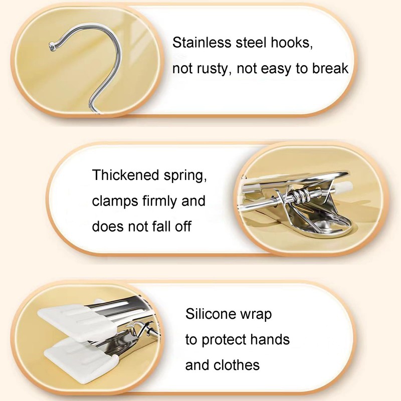 12PCS Clothes Pins, Hanging Clips, Hanger Clips, Hanger Hooks, Stainless