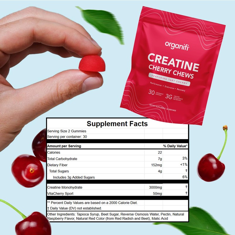 Organifi Creatine Chews - Premium Cherry Chews to Perform, Look,
