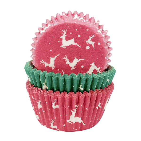 Creative Party CC044A Reindeer Cupcake Wrappers, Green and Red, Pack