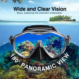 Dizokizo Snorkel Set Adults Snorkel Mask Panoramic View Anti-Leak Anti-Fog Diving Mask Adjustable Straps for Snorkeling Scuba Swimming Diving Black