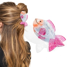 Calkrer Fish Hair Claw Clip for Women Decoration Accessories Acrylic Strong Holder with Handle Sea Animal Hair Clip Non Slip for Summer Holiday Vessel