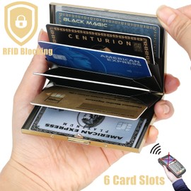 BONSYL® Metal Credit Card Holder for Men and Women, RFID Smart Stainless Steel Credit Card Case, Minimalist Slim Credit Card Holder Wallet for 6 Cards. (6 Card/Gold)