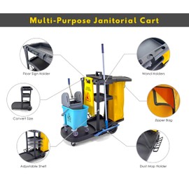 Commercial Housekeeping cart Janitorial cart with Cover and Vinyl Bag, L 52" x W 22" x H 40"