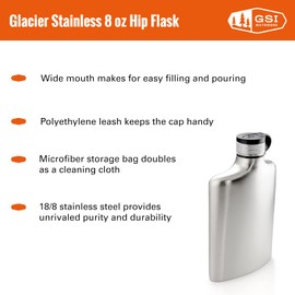 Gsi Outdoors Glacier Stainless Hip Flask 8 oz Hip Flask, Unisex Adult, Silver, 8 oz