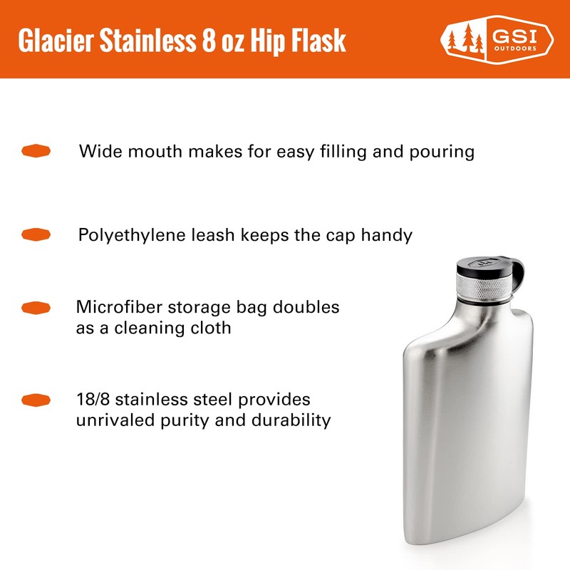 Gsi Outdoors Glacier Stainless Hip Flask 8 oz Hip Flask,