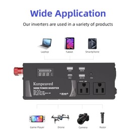 500W Power Inverter DC 12V to 110V Car Charger Converter with Dual USB Ports and 2 AC Outlets for Air Compressor Laptops, Road Trip Accessories (Black)