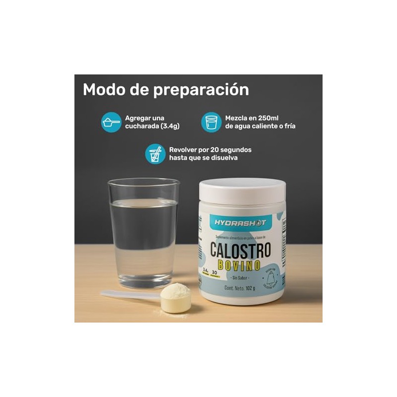 Calostro Bovino 102 g, Suplemento Nutricional con Inmunoglobulinas, Lactoferrina y