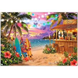 ZTHMOE Fabric 7x5ft Summer Hawaiian Beach Backdrop Tiki Bar Banner