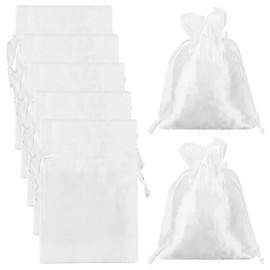 Beebeecraft 30Pcs Small Satin Gift Bags White Drawstring Jewelry Pouches Rectangle Cloth Birthday Party Favor Gift Storage Pouch for Necklaces Bracelets Earrings Keychains Small Items Gifts Crafts