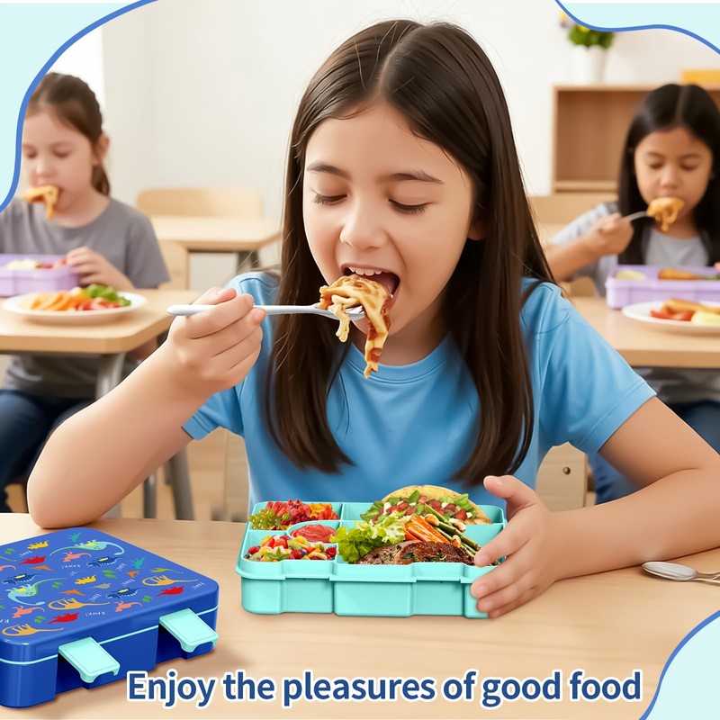 Mangoin Bento Lunch Box for Kids, Leak-Proof 5-Compartment Cute Lunchbox