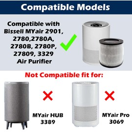 Goodsby 4 Pack 2801 Replacement 3-in-1 True HEPA Activated Carbon Filters for Bissell MYair 2901, 2780, 2780A, 2780B, 2780P, 27809, 3329 Air Purifier