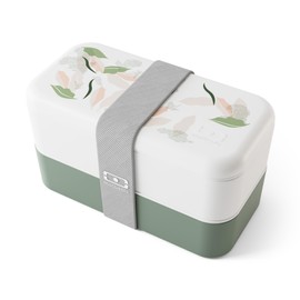 monbento - Bento Box Adult Original Graphic Green Leaves Made in France - 2 Leakproof Compartments - Stackable Lunch Box for Work/Picnic/Sports - BPA Free Containers for Food – Nature Pattern