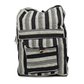 Handwoven Nepalese Front Pocket Hippy Style Cotton Backpack (Black & White)