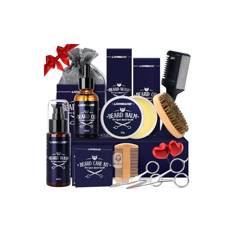 Beard Care Kit for Men Gifts, LIONMANE Beard Grooming Set,
