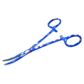 Versatile Angling Tools Fishing Forceps Made of Stainless Steel 5.5" Long Curved Hemostats with Serrated Jaws, Locking Mechanism, and Lightweight Colorful Designs (Multi-Dew Drops)