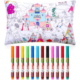 Mindsoft Coloring Craft Coloring Pillowcase Pillow Covers with 12 Pcs Markers Pens for Decoration Supplies Craft, 28.7 x 19.7 Inch (Fairy Tale)
