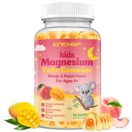 Center-Filled Magnesium Gummies for Kids 300MG - Magnesium Glycinate Gummies with L-theanine, Omega-3, Vitamin B6, D for Kids & Adults, Supplement for Sleep, Calm & Muscle Relaxation - Mango & Peach